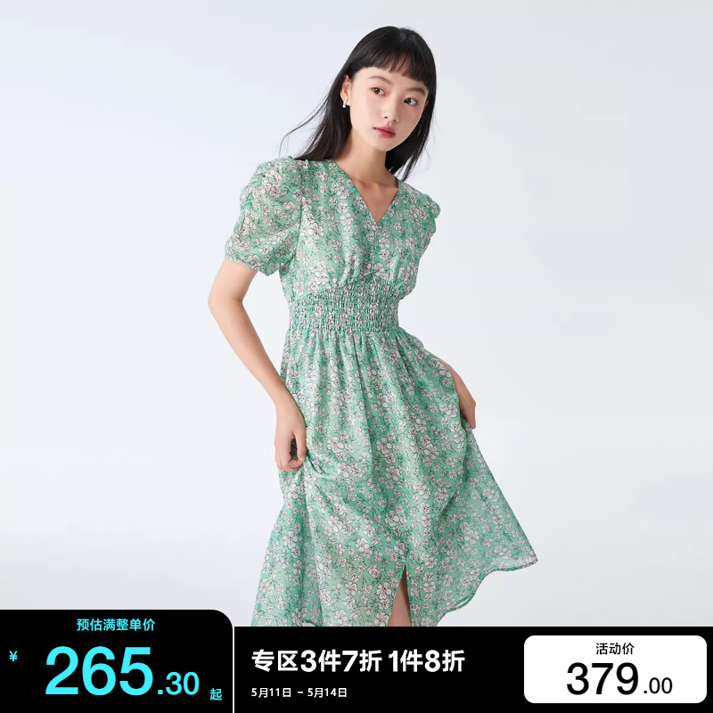 t区绫致VeroModa连衣裙24春夏唯美女人优雅泡泡袖印花裙 女装/女士精品 连衣裙 原图主图