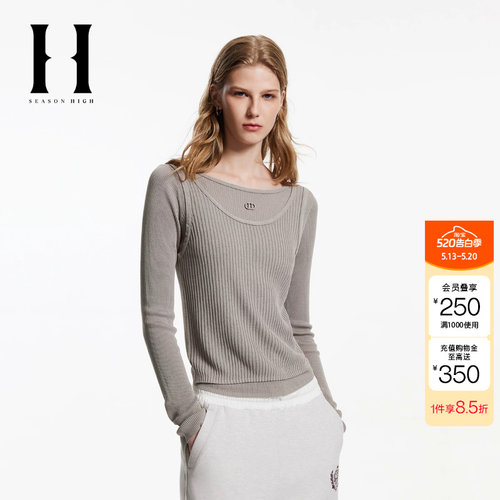 绫致SEASON HIGH秋季圆领修身版型假两件设计款针织衫女装