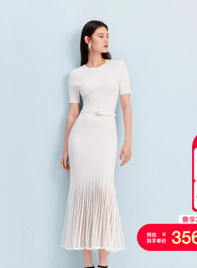 vq区绫致Vero Moda连衣裙25秋冬坑条半透裙摆腰带收腰长裙百搭