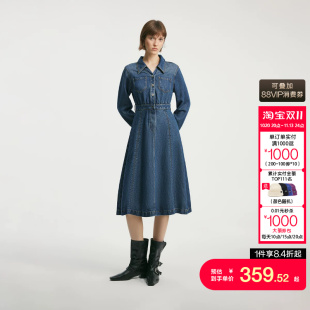 绫致ONLY2026秋冬新款A型剪裁衬衫V领贴袋解构裙摆牛仔连衣裙女