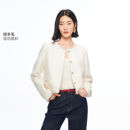 绫致Vero Moda短外套2026春季新款假口袋流苏单排扣小香风外套