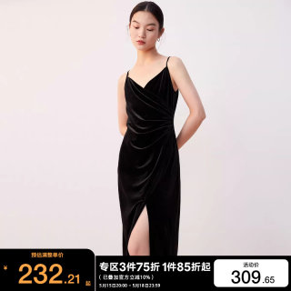 v区绫致Vero Moda连衣裙2024春夏优雅女人港风百搭丝绒吊带裙