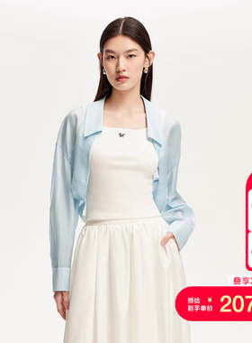 vq区绫致Vero Moda衬衫25夏季含莱赛尔短款翻领微透光泽面料衬衫