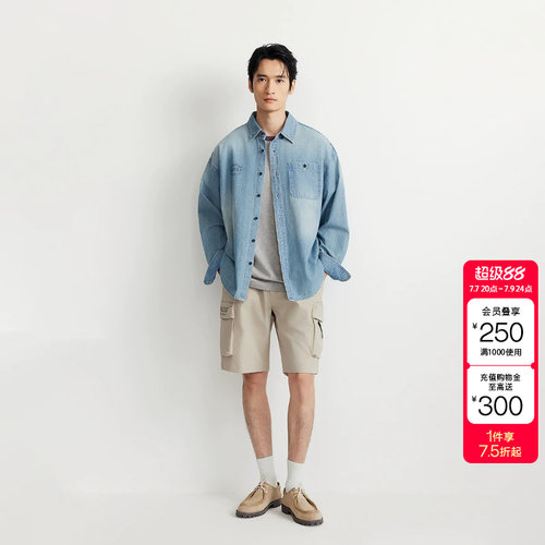 绫致杰克琼斯男装夏季短裤OVERSIZED双侧插袋字母胶印时尚潮