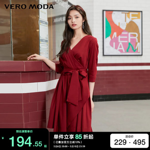 不规则下摆腰带拉链 绫致Vero Moda连衣裙2023秋冬通勤七分袖