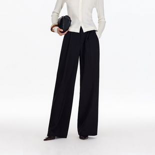 25秋冬新加宽腰袢捏褶纯色高腰阔腿裤 vq区绫致Vero Moda休闲裤