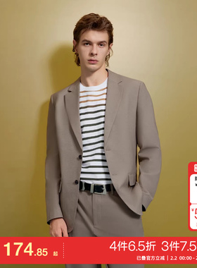 t区杰克琼斯春夏西服平驳领修身商务职业正装深银灰色西装