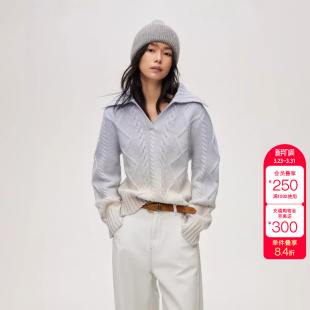 女 梦幻渐变翻领慵懒感宽松针织衫 绫致ONLY冬季 新款