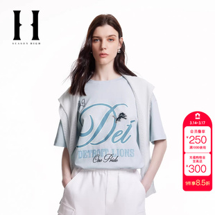 绫致SEASON HIGH时尚宽松版型胸前字母图案背后胶印T恤短袖女