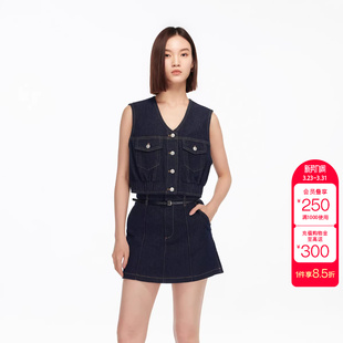 含棉腰带明线高腰裙裤 秋冬新款 Moda牛仔短裤 绫致Vero