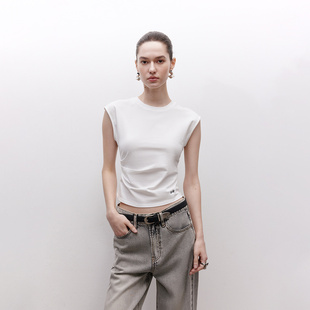 舒适刺绣捏褶修身 基础款 显瘦T恤女 新款 绫致ONLY夏季
