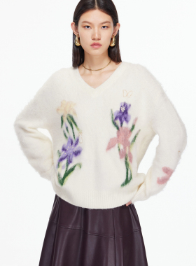 vq区绫致Vero Moda针织衫女25冬新款含绵羊毛提花V领宽松软糯舒适