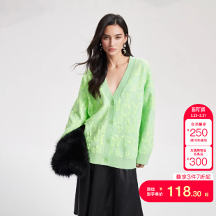 毛衣 女春夏宽松V领纽扣字母提花开衫 tq区绫致Vero Moda针织衫