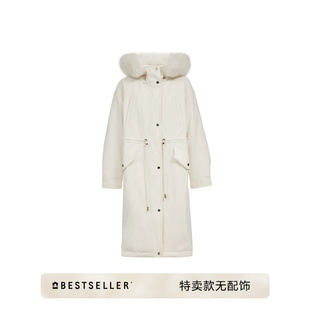 [特卖无配饰]绫致ONLY中长款收腰宽松白鸭绒羽绒服女无毛领