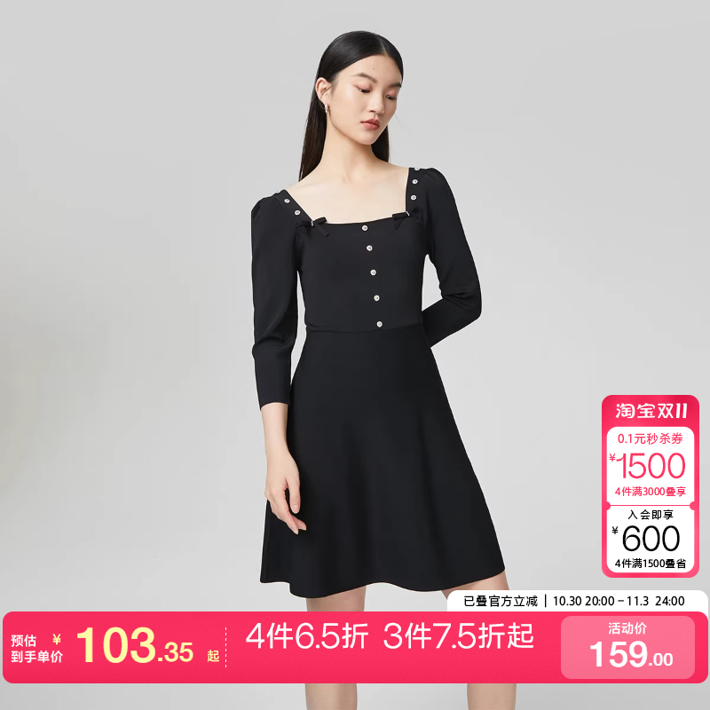 tq区绫致Vero Moda针织连衣裙秋冬新款修身显瘦蝴蝶结时尚百搭