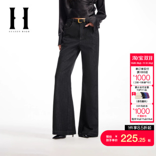 绫致SEASON HIGH女装秋冬新款牛仔裤阔腿时尚立体logo刺绣长裤