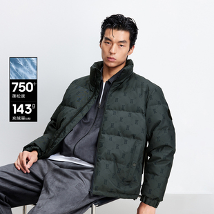 绫致杰克琼斯男秋冬时尚 满印老花休闲保暖舒适立领羽绒服外套