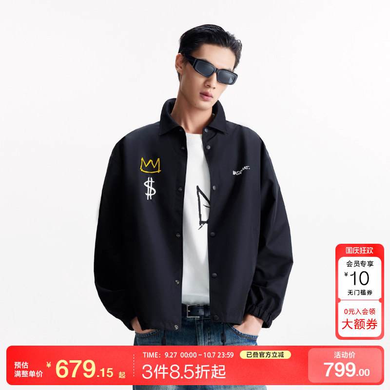 v区绫致杰克琼斯BSQ联名款秋冬男皇冠图案休闲宽松翻领夹克外套
