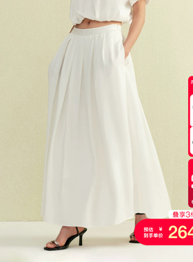 vq区绫致Vero Moda半身裙夏季新款含莱赛尔亚麻百褶设计伞裙