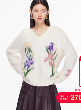 vq区绫致Vero Moda针织衫女25冬新款含绵羊毛提花V领宽松软糯舒适