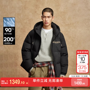 绫致杰克琼斯男装 羽绒服抽绳连帽立体印花宽松百搭简约外套 冬季