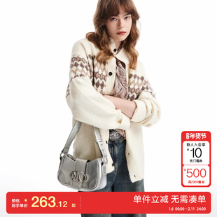 绫致MLMR冬季新款简约风半高领宽松含羊毛开衫外套针织衫毛衣男女