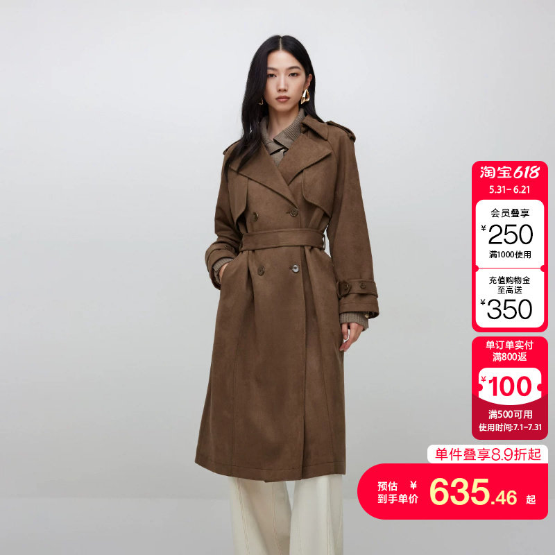 绫致ONLY秋季新款潮酷风宽松翻领中长款风衣外套女
