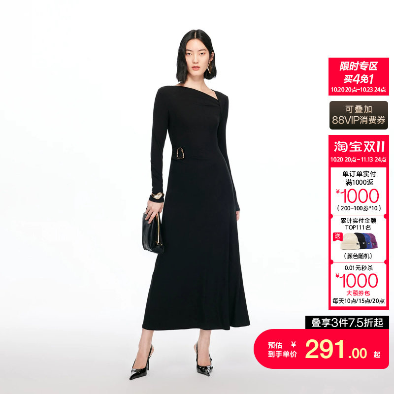 [买4免1]绫致VeroModa连衣裙女秋冬挖肩金属扣A字针织长裙时髦