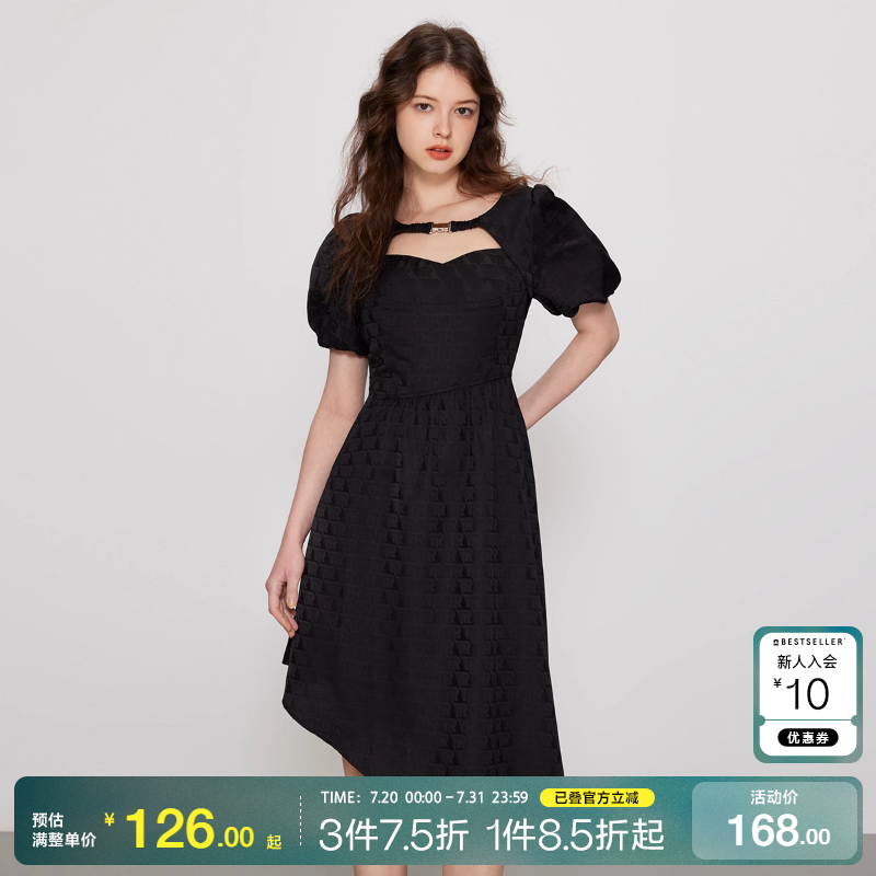 tq区绫致ONLY2025春夏新款时尚短泡泡袖中长款雪纺连衣裙女士潮流
