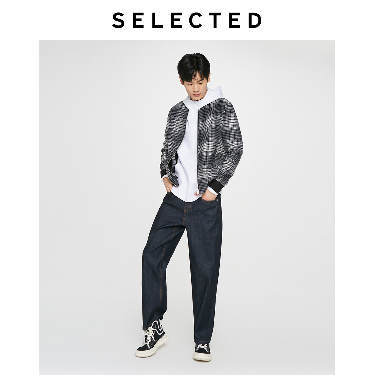 [특구 구매시 최대 10% 할인] SELECTED SELECTED 울 체크 베이스볼 칼라가 돋보이는 양면 모직 코트가 트렌디해요