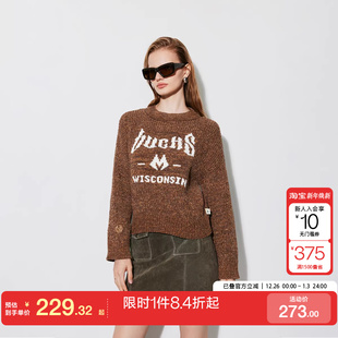 女时尚 绫致ONLY2024冬季 复古慵懒风落肩针织衫 NBA联名款 潮 新款