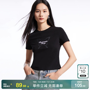 綾致Vero 上衣 通勤短袖 ModaT恤女士25春夏新圓領(lǐng)膠印印花時尚