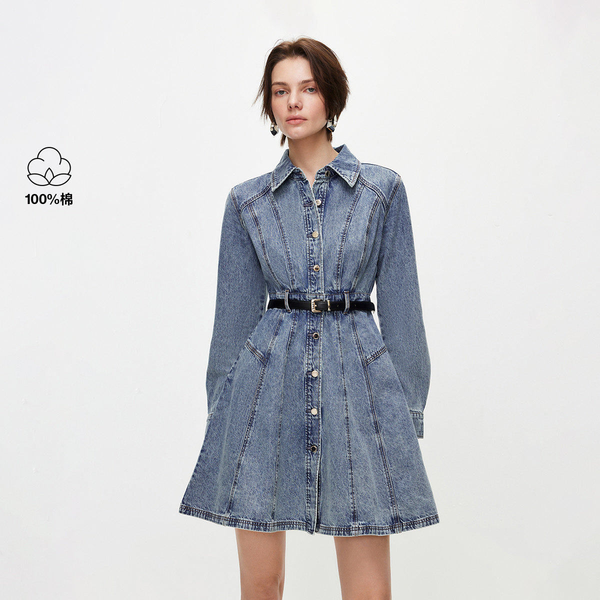 绫致ONLY2026春季新款A字翻斜插口袋短款牛仔连衣裙女,女装/女士精品,连衣裙,淘宝优惠券,粉丝福利购,淘宝优惠卷