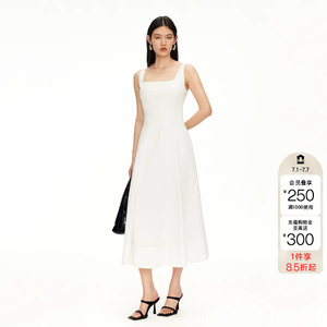 绫致Vero Moda连衣裙夏季新款含棉方领纯色长裙