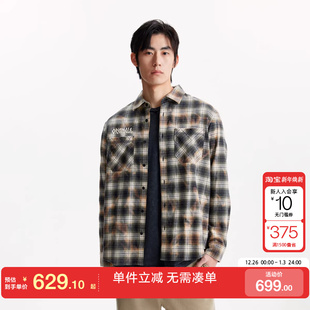 25年格纹字母刺绣全棉翻领长袖 秋季 上衣 衬衫 绫致杰克琼斯男装