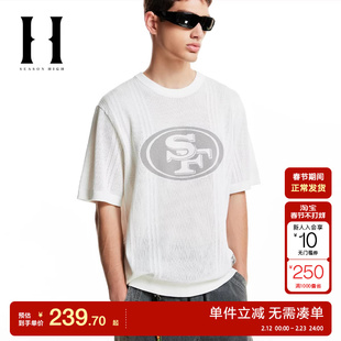 绫致NFL联名款舒适简约针织衫短袖男旧金山49人队提花针织