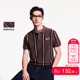 tq区绫致杰克琼斯春夏刺绣条纹商务休闲纯棉常规纽扣翻领T恤男
