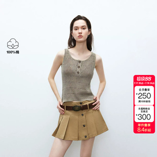 绫致ONLY秋冬新款软糯个性做旧磨白镂空背心针织衫女