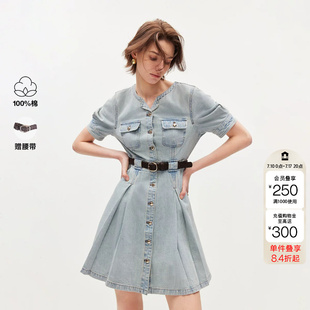 绫致ONLY2026春季新款修身水洗圆领短裙牛仔裙连衣裙女