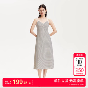 绫致Vero Moda连衣裙女25春季V领A摆条纹吊带连衣裙修身显瘦