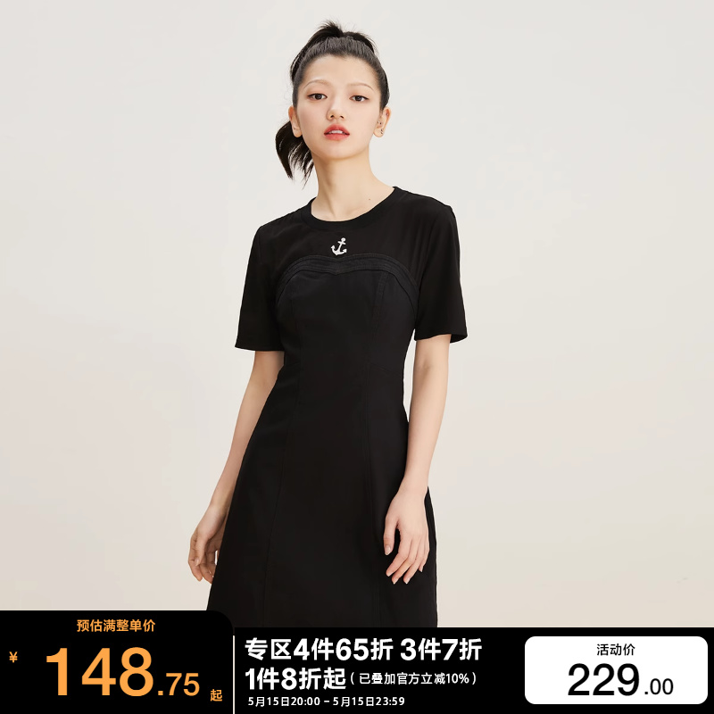 t区绫致ONLY2023秋冬季新款时尚百搭T恤拼接短款牛仔连衣裙女 女装/女士精品 连衣裙 原图主图