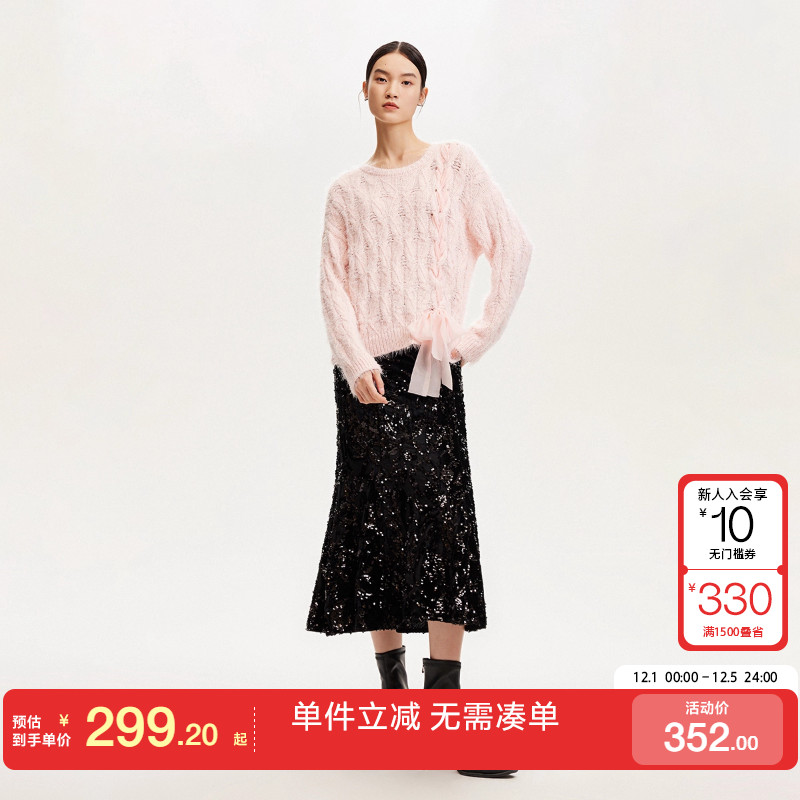 绫致Vero Moda半身裙女秋冬新亮片鱼尾高腰丝绒宴会裙贵气时尚