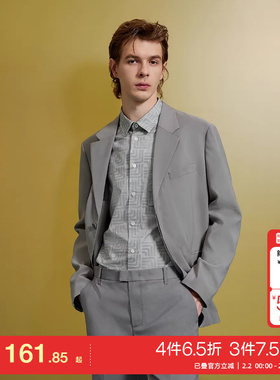 t区绫致杰克琼斯男式西服平驳领略宽松商务职业正灰色西男