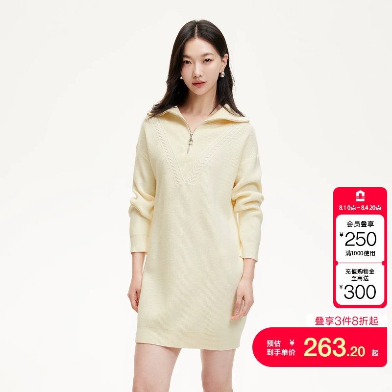 vq区绫致Vero Moda连衣裙女春H版针织翻领落肩慵懒松弛感