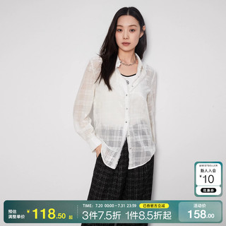 tq区绫致Vero Moda衬衫25春夏优雅暗格纹毛边长袖外套女
