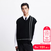 jq区绫致杰克琼斯秋冬男时尚 潮百搭马甲v领领口条纹拼色舒适百搭