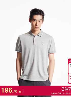 k区绫致杰克琼斯春夏季百搭商务休闲logol贴布宽松翻领短袖上衣