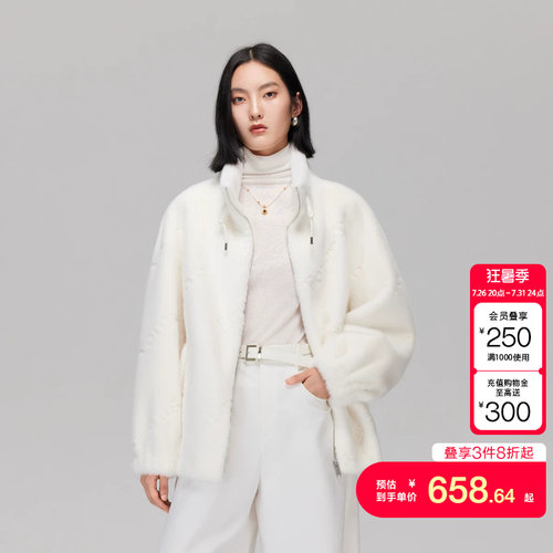 v区绫致Vero Moda外套女秋季新款宽松立领落肩毛绒拉链外套