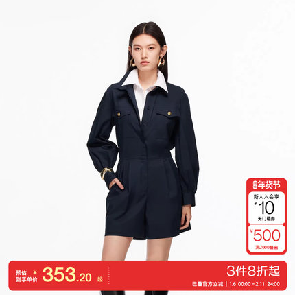 v区绫致Vero Moda连体裤2025秋冬新款含棉翻领压褶纯色连体短裤