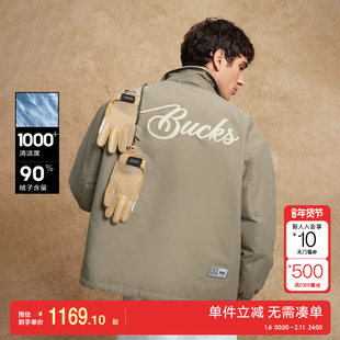 绫致杰克琼斯NBA联名雄鹿队男冬羽绒服翻领宽松字母夹克款外套